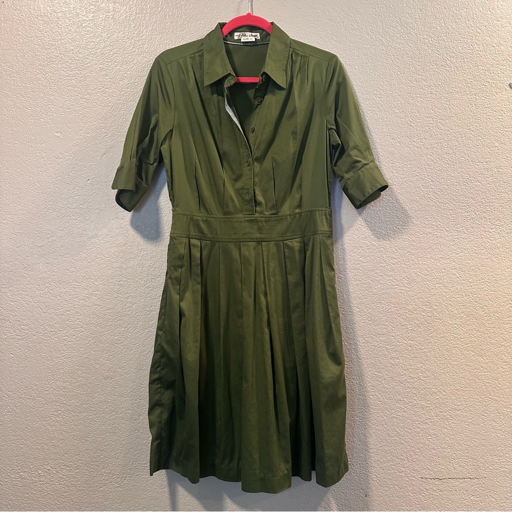 Olive Green Collared Midi Dress